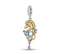 ZUOHUI Dije de unicornio de plata de ley S925 - Colgante de piedra lunar bañado en oro de 14 k for hacer tú mismo joyas, pulseras y regalos (mujeres, niñas, hermanas)