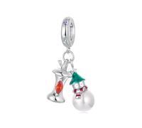 ZUOHUI Dije navideño de muñeco de nieve y manzana en plata de ley S925 for mujer, compatible con pulseras y collares Pandora, Biagi, Troll y Chamilia.