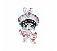 ZUOHUI Dijes colgantes de plata de ley 925 for mujer, estilo nacional, con personajes de danza Yingge y planetas, for pulsera Pandora, fabricación de joyas DIY.(Hu Sanniang SCC3133)
