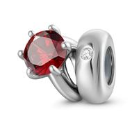 ZUOHUI Dijes de anillo solitario con piedra de nacimiento redonda de plata esterlina S925 for mujer, ideales for pulseras y collares Pandora, Biagi o Chamilia.(January: red)