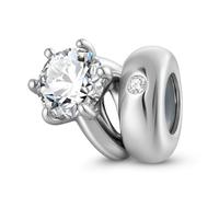 ZUOHUI Dijes de anillo solitario con piedra de nacimiento redonda de plata esterlina S925 for mujer, ideales for pulseras y collares Pandora, Biagi o Chamilia.(April: white)