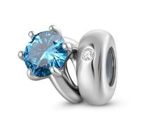 ZUOHUI Dijes de anillo solitario con piedra de nacimiento redonda de plata esterlina S925 for mujer, ideales for pulseras y collares Pandora, Biagi o Chamilia.(March: sea blue)