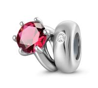 ZUOHUI Dijes de anillo solitario con piedra de nacimiento redonda de plata esterlina S925 for mujer, ideales for pulseras y collares Pandora, Biagi o Chamilia.(July: rose red)