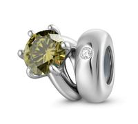 ZUOHUI Dijes de anillo solitario con piedra de nacimiento redonda de plata esterlina S925 for mujer, ideales for pulseras y collares Pandora, Biagi o Chamilia.(August: tea)