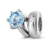 ZUOHUI Dijes de anillo solitario con piedra de nacimiento redonda de plata esterlina S925 for mujer, ideales for pulseras y collares Pandora, Biagi o Chamilia.(December: light blue)