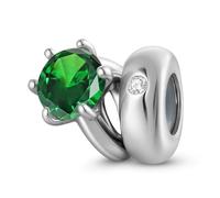 ZUOHUI Dijes de anillo solitario con piedra de nacimiento redonda de plata esterlina S925 for mujer, ideales for pulseras y collares Pandora, Biagi o Chamilia.(May: green)