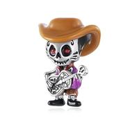 ZUOHUI Dijes de calavera de guitarrista de plata de ley 925 for pulsera Pandora, regalo for mujer, esposa e hija.(SCC3248)