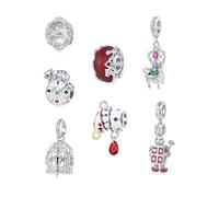 ZUOHUI Dijes de cuento de hadas de cobre chapado en platino for mujer, fabricación de joyas DIY, cuentas de taza de té de unicornio Castillo for pulseras Pandora(7pcs)