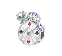 ZUOHUI Dijes de cuento de hadas de cobre chapado en platino for mujer, fabricación de joyas DIY, cuentas de taza de té de unicornio Castillo for pulseras Pandora(Clock Cat YIC187)