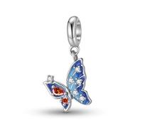 ZUOHUI Dijes de mariposas voladoras en degradado azul de plata esterlina S925 for mujer, ideales for pulseras y collares Pandora, Biagi o Chamilia.