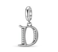 ZUOHUI Dijes de plata de ley 925 con 26 letras del alfabeto for pulsera Pandora, ideal como regalo for mujer, esposa o hija.(D)