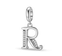 ZUOHUI Dijes de plata de ley 925 con 26 letras del alfabeto for pulsera Pandora, ideal como regalo for mujer, esposa o hija.(R)