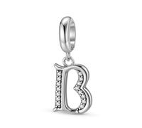 ZUOHUI Dijes de plata de ley 925 con 26 letras del alfabeto for pulsera Pandora, ideal como regalo for mujer, esposa o hija.(B)