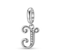 ZUOHUI Dijes de plata de ley 925 con 26 letras del alfabeto for pulsera Pandora, ideal como regalo for mujer, esposa o hija.(J)