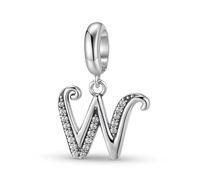 ZUOHUI Dijes de plata de ley 925 con 26 letras del alfabeto for pulsera Pandora, ideal como regalo for mujer, esposa o hija.(W)
