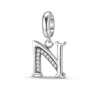 ZUOHUI Dijes de plata de ley 925 con 26 letras del alfabeto for pulsera Pandora, ideal como regalo for mujer, esposa o hija.(N)