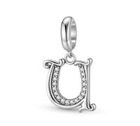 ZUOHUI Dijes de plata de ley 925 con 26 letras del alfabeto for pulsera Pandora, ideal como regalo for mujer, esposa o hija.(U)