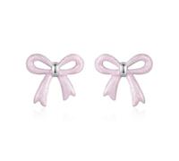 ZUOHUI Pendientes de botón con lazo rosa en plata de ley S925. Acabado hipoalergénico con gotas de aceite. Delicados aros de 0,9-1,1 cm for uso diario, regalos y for adolescentes. Incluye caja forrada