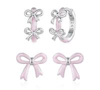 ZUOHUI Pendientes de botón con lazo rosa en plata de ley S925. Acabado hipoalergénico con gotas de aceite. Delicados aros de 0,9-1,1 cm for uso diario, regalos y for adolescentes. Incluye caja forrada