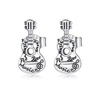 ZUOHUI Pendientes de plata de ley 925, guitarra con letras retro hipoalergénicas, pendientes de tuerca, regalos for mamá, su esposa, novia SCE1155