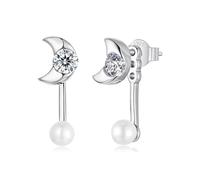 ZUOHUI Pendientes de plata de ley S925 con forma de luna: bidireccionales, diseño hipoalergénico por delante y por detrás, delicados pendientes de 1,7 cm for mujer (para uso diario y en fiestas).