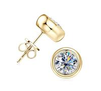 ZUOHUI Pendientes de plata de ley S925 con moissanita de burbujas for mujer, pendientes hipoalergénicos de 5 mm/6,5 mm for orejas sensibles, pendientes de aro de moda, regalo(Gold,0.5 carat)