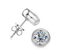 ZUOHUI Pendientes de plata de ley S925 con moissanita de burbujas for mujer, pendientes hipoalergénicos de 5 mm/6,5 mm for orejas sensibles, pendientes de aro de moda, regalo(Silver,0.5 carat)