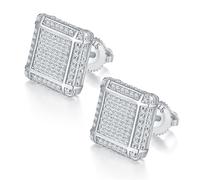 ZUOHUI Pendientes de plata de ley S925 con moissanita y rejilla cuadrada | Aros trepadores con cierre de rosca for hip-hop y uso diario | Joyería unisex de vanguardia(Silver)