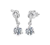 ZUOHUI Pendientes de plata de ley S925 con nudo y moissanita de 0,5 ct, ideales como regalo de amor eterno. Hipoalergénicos, perfectos for la oficina, bodas y viajes.