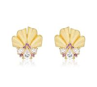 ZUOHUI Pendientes de tuerca chapados en oro de plata de ley S925 con diseño floral vintage, hipoalergénicos, for oficina, boda, viaje, empuje hacia atrás