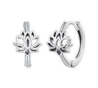 ZUOHUI Pendientes Lotus Huggie de plata de ley S925 for mujer, cierre retro floral hipoalergénico, pequeños aros for dormir for orejas sensibles