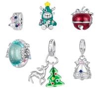 ZUOHUI Plata 925 Fiesta Campana Guirnalda Charm for Pandora | Compatible con Troll Biagi Chamilia esmalte árbol oso DIY regalo Colgante Cumpleaños San Valentín Navidad