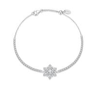 ZUOHUI Pulsera de Copo de Nieve Ajustable for Mujer de Plata de Ley S925, Brazalete de Flor de Hielo de Invierno con Circonitas, Regalo Romántico de Joyería Brillante for Ella