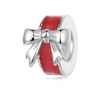 ZUOHUI Pulsera de silicona con lazo rojo navideño de plata de ley S925 for mujer, con espaciador y cuentas, compatible con pulseras y collares Pandora, Biagi, Troll y Chamilia.