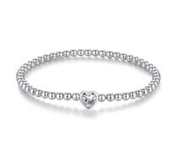 ZUOHUI Pulsera Elástica con Cuentas de Plata de Ley S925 for Mujer, Acento de Circonio 3A, Diseño Versátil Minimalista, Símbolo de Amor y Protección Eternos(B,18cm)