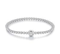 ZUOHUI Pulsera Elástica con Cuentas de Plata de Ley S925 for Mujer, Acento de Circonio 3A, Diseño Versátil Minimalista, Símbolo de Amor y Protección Eternos(A,18cm)