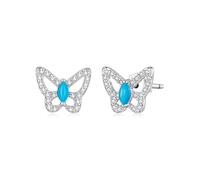 ZUOHUI S925 Sterling Silver Turquoise & Cubic Zirconia Butterfly Earrings for Women, Hypoallergenic Stud/Hoop Set, Rococo Gift for Sensitive Ears(BSE1273)