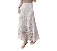 zuousxbs Falda Larga de Cintura Alta elástica con Bordado de Flores Tejidas a Crochet con Agujeros para Mujer Estilo Vintage para Vacaciones en la Playa