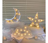 ZUOVAOV Luz nocturna con logotipo de estrellas, luna y nubes, bonita luz nocturna para decoración de habitación de bebé, adorno decorativo brillante para fiesta (blanco (estrella + luna + nube)
