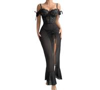 ZUOYIMEI Women's Pajamas Lace Perspective Erotic Lingerie Spaghetti Strap Sexy Clothing B-Black S