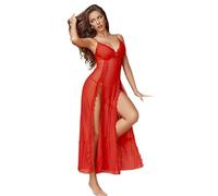 ZUOYIMEI Women's Pajamas Lace Perspective Sexy Clothing Spaghetti Strap Erotic Lingerie C-Red XXL