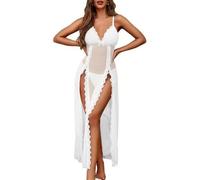 ZUOYIMEI Women's Pajamas Lace Perspective Sexy Clothing Spaghetti Strap Erotic Lingerie D-White S