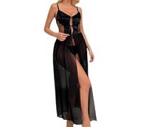 ZUOYIMEI Women's Pajamas Spaghetti Strap Sexy Clothing Lace Perspective Erotic Lingerie A-Black M