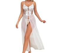 ZUOYIMEI Women's Pajamas Spaghetti Strap Sexy Clothing Lace Perspective Erotic Lingerie B-White L