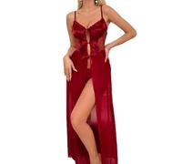 ZUOYIMEI Women's Pajamas Spaghetti Strap Sexy Clothing Lace Perspective Erotic Lingerie C-Wine Red XXL