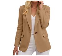 Zuoyue Blazer para mujer vintage elegante y elegante grandes tamaños frente abierto botón con bolsillos cuello a solapa blazer mujeres oficina trabajo Slim fit chaqueta, caqui, XXXL