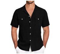 Zuoyue - Camisa para hombre, manga corta, secado rápido, transpirable, camiseta de lino y manga corta, algodón, ideal para la oficina y salidas casuales, para hombre, talla grande, B-le negro, L