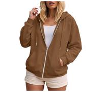 Zuoyue - Chaqueta con capucha para mujer, corte holgado, color liso, con cremallera, para uso versátil, interior, exterior, fin de semana y salidas, Brun-B, S