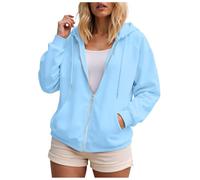 Zuoyue - Chaqueta con capucha para mujer, corte holgado, color liso, con cremallera, para uso versátil, interior, exterior, fin de semana y salidas, Azul Ciel-B, S