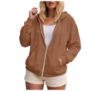 Zuoyue - Chaqueta con capucha para mujer, corte holgado, color liso, con cremallera, para uso versátil, interior, exterior, fin de semana y salidas, Café-B., S